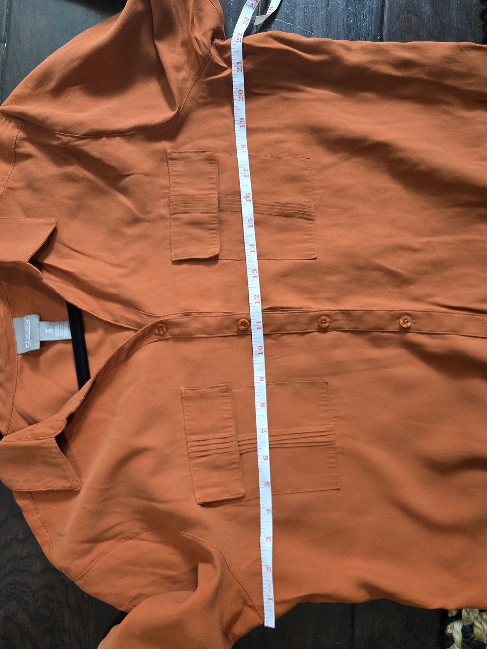 Chico's Rust Orange Utility Button Front Roll Tab Shirt Size 3 XL - Picture 7 of 7